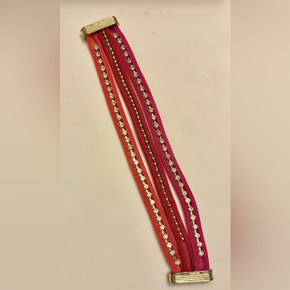 Mesh & Rhinestone Magnetic Closure Bracelet-Pink, Red, & Orange - Picture 4 of 6